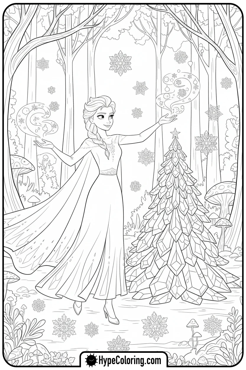 elsa-creating-ice-sculptures - disney christmas coloring pages