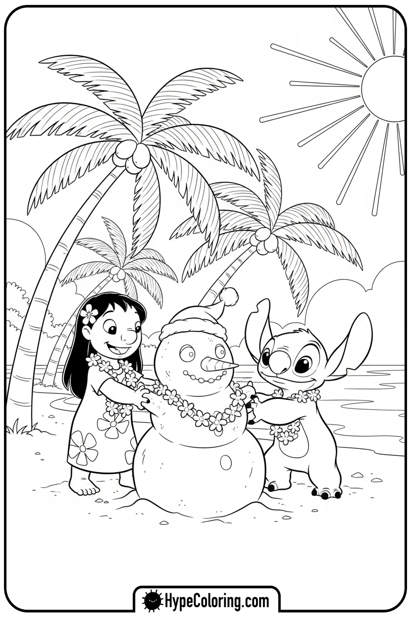lilo-and-stitch-sandman - disney christmas coloring pages