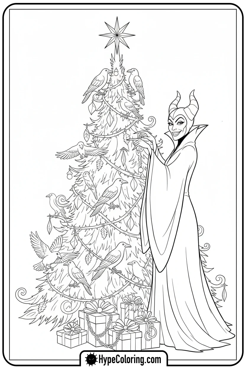 maleficent-decorating-tree - disney christmas coloring pages