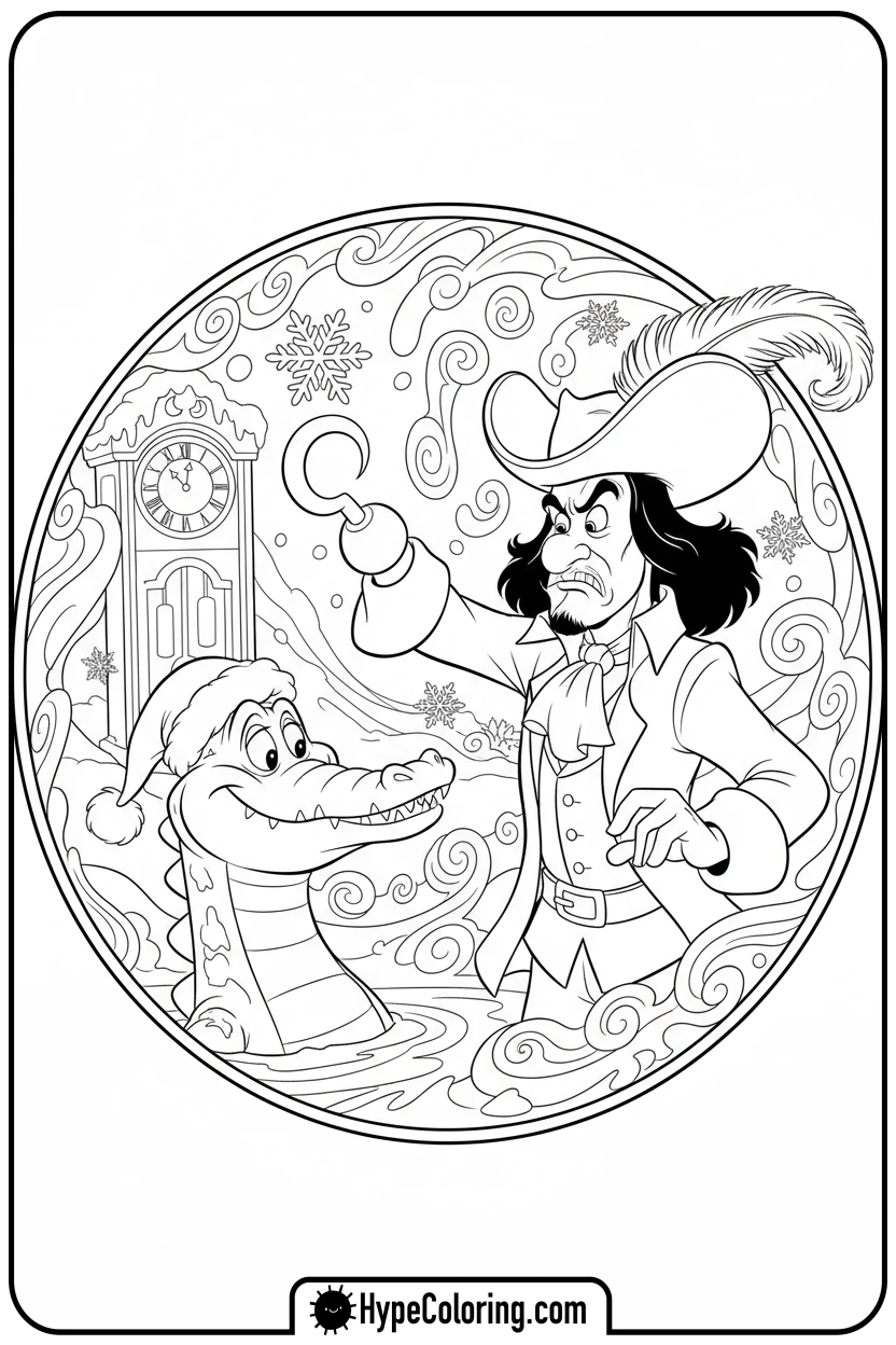 captain-hook-catching-snowflake - disney christmas coloring pages