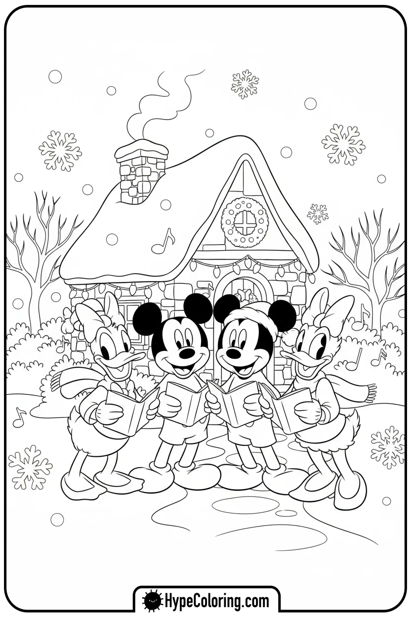 disney-friends-caroling - disney christmas coloring pages