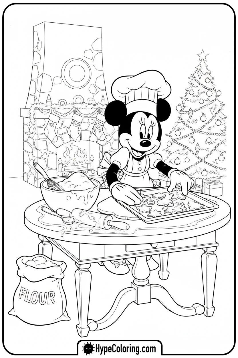 minnie-baking-cookies - disney christmas coloring pages