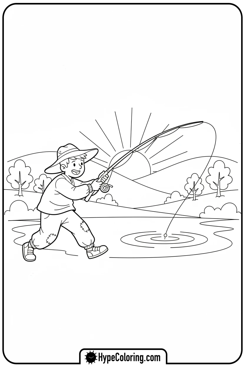 Click to download PDF character-casting-fishing-line - fishing coloring pages