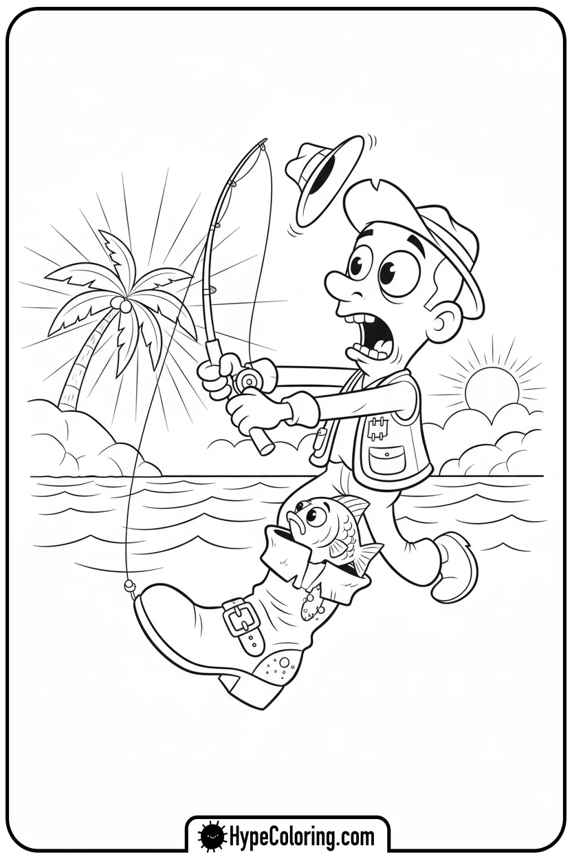 Click to download PDF surprise-catch-of-a-boot - fishing coloring pages