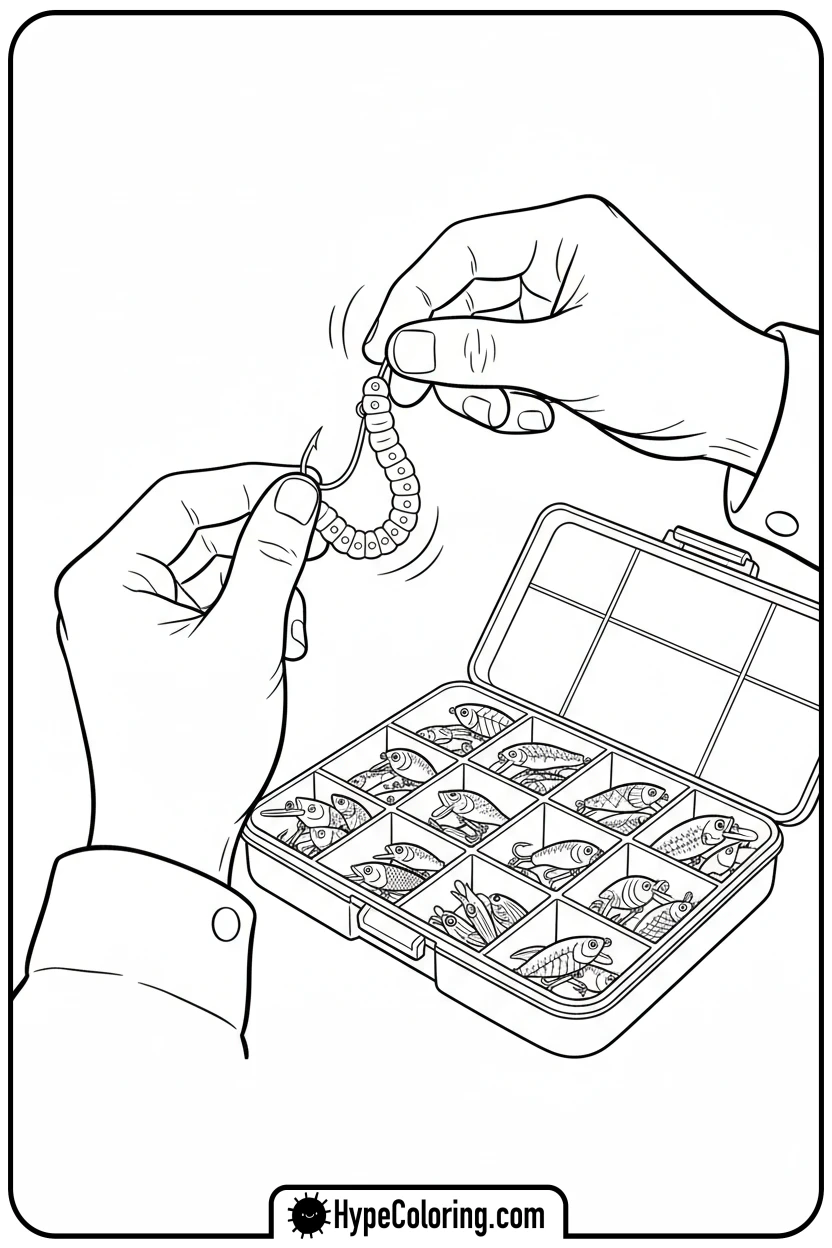 Click to download PDF baiting-a-fishing-hook - fishing coloring pages