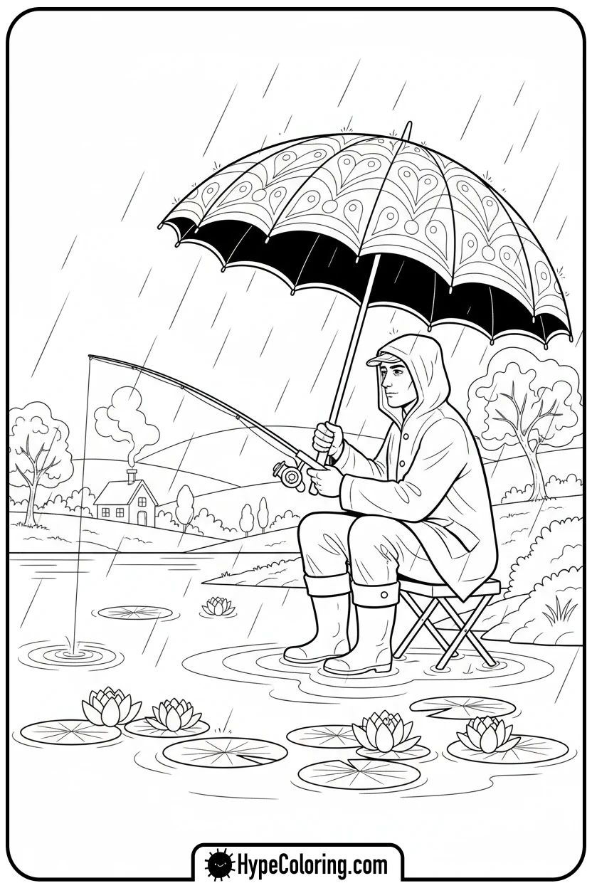 Click to download PDF rainy-day-fishing - fishing coloring pages