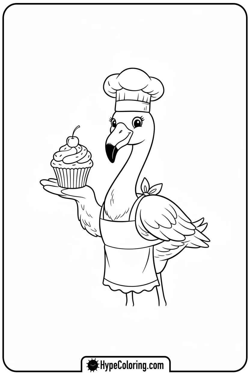 flamingo-chef-with-cupcake - flamingo coloring pages