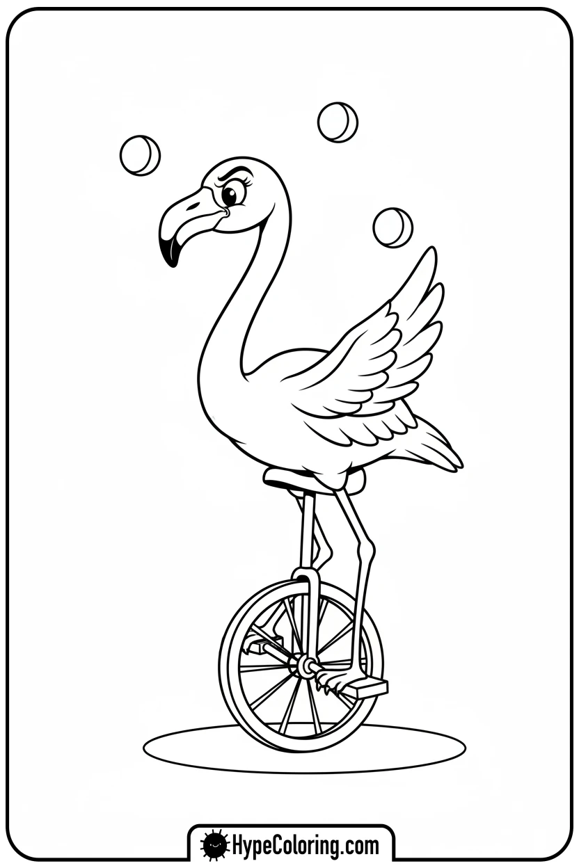 flamingo-juggling-on-unicycle - flamingo coloring pages