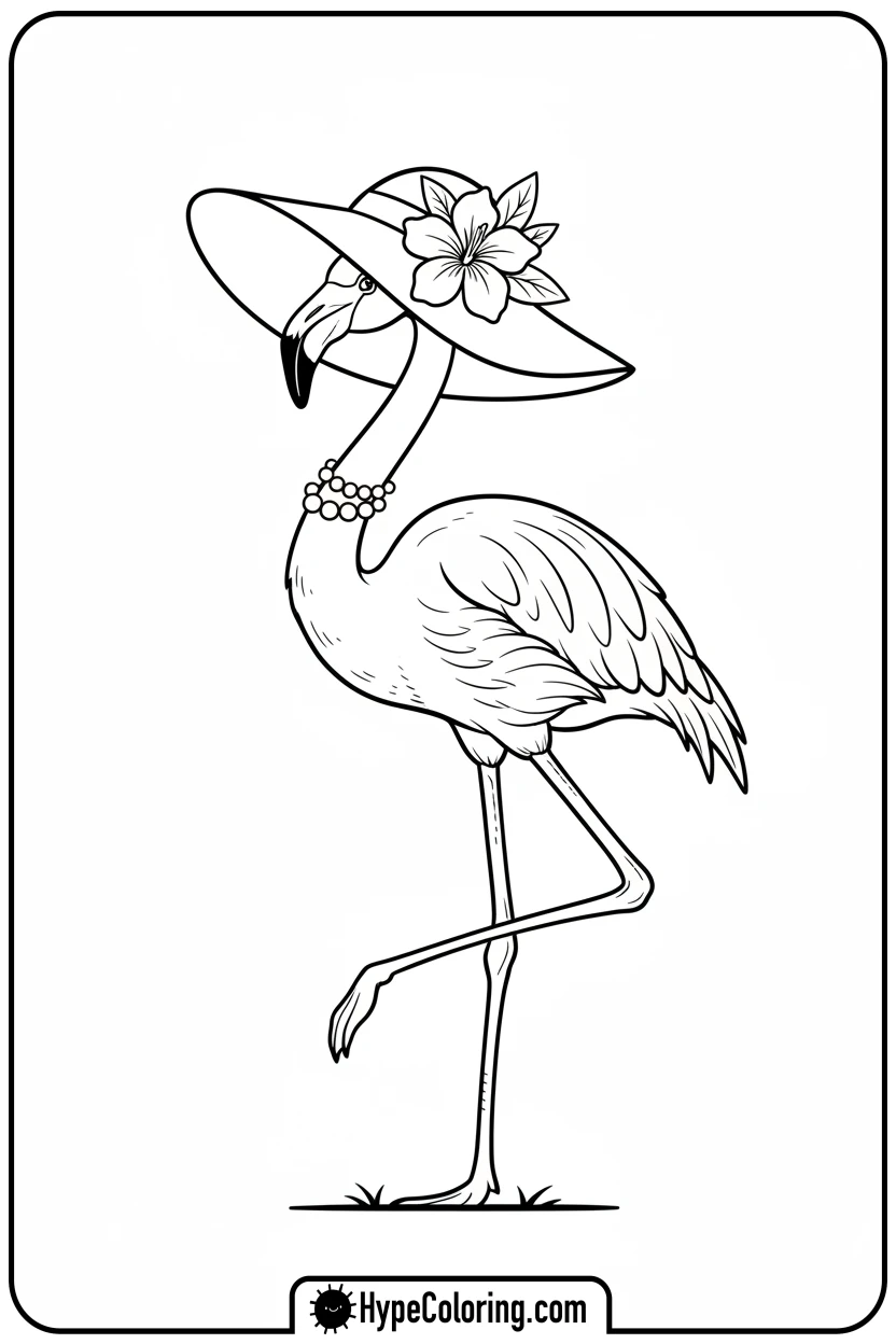 flamingo-with-hat-and-necklace - flamingo coloring pages