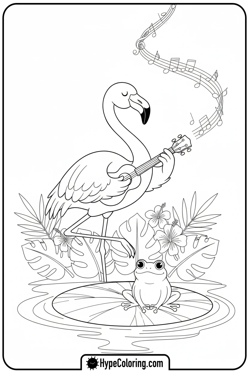 flamingo-playing-ukulele - flamingo coloring pages