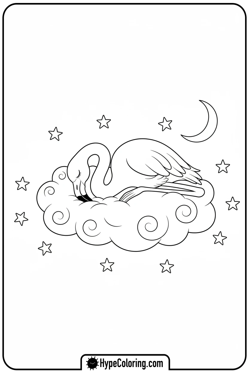 flamingo-sleeping-on-cloud - flamingo coloring pages