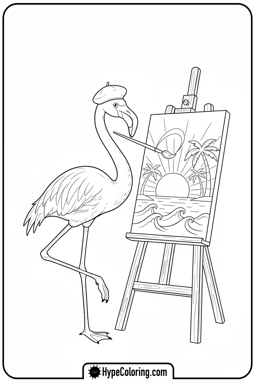 flamingo-painting-on-easel - flamingo coloring pages