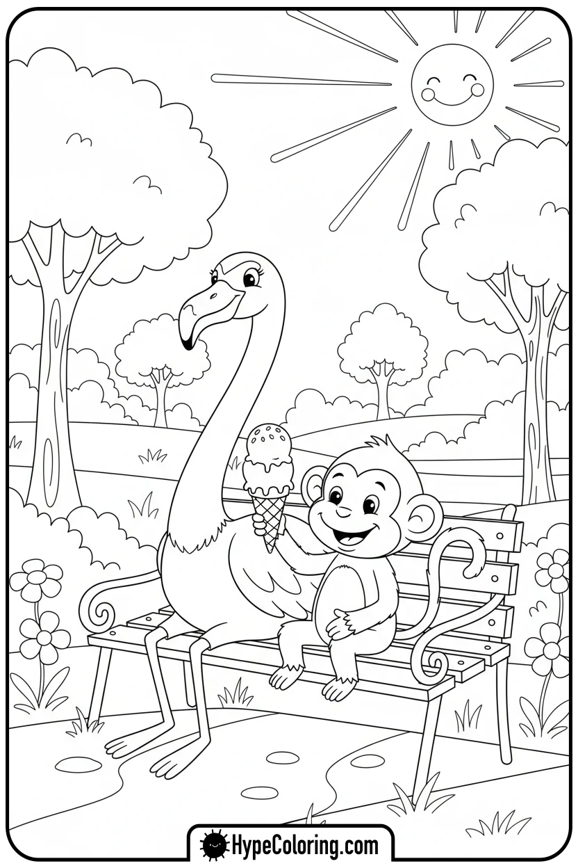 flamingo-sharing-ice-cream - flamingo coloring pages