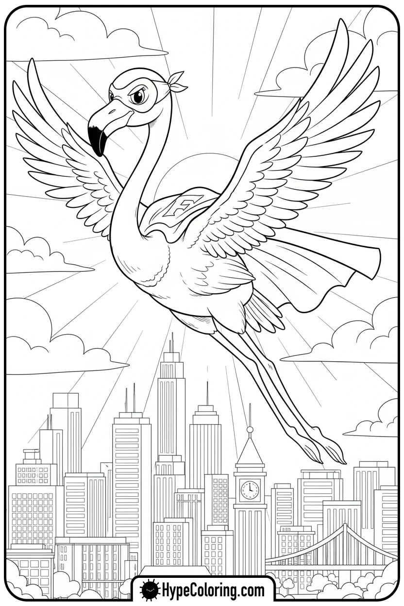superhero-flamingo-flying - flamingo coloring pages