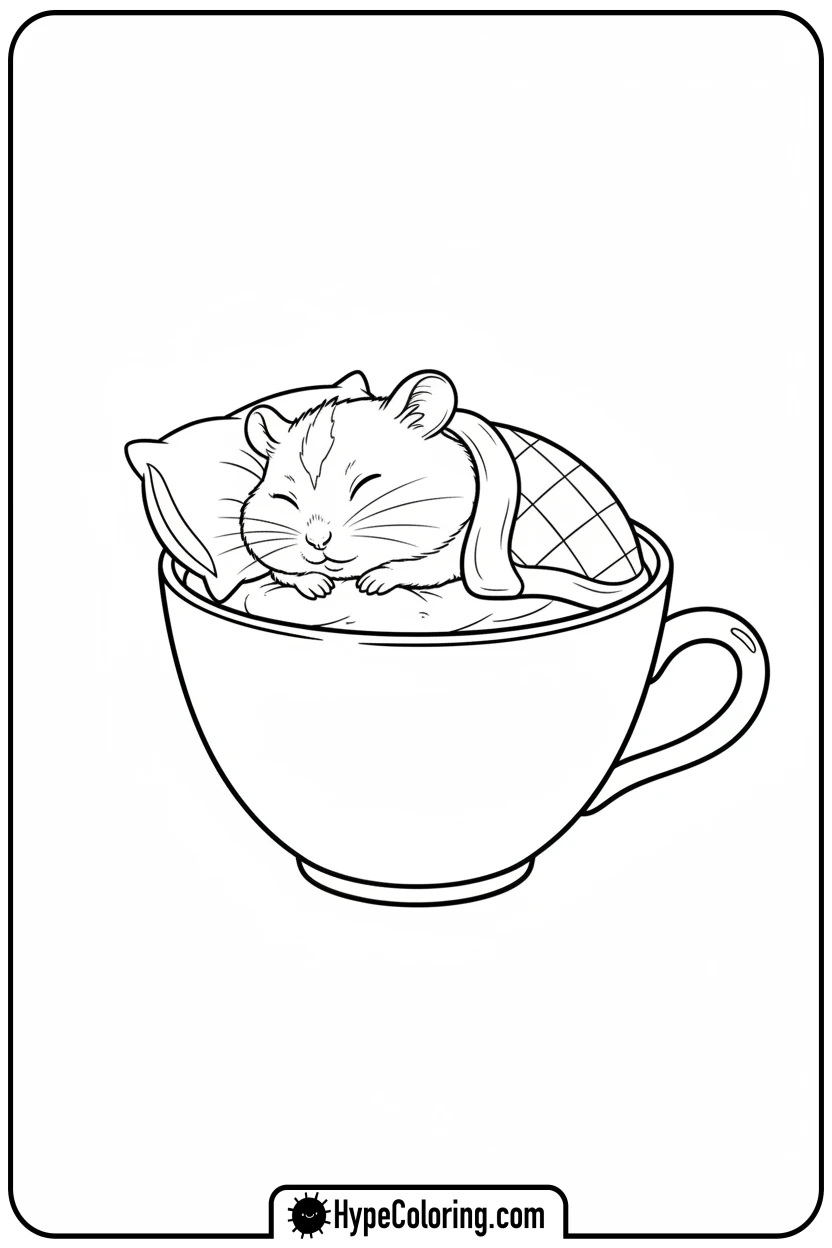 sleeping-hamster-in-teacup-bed - hamster coloring page