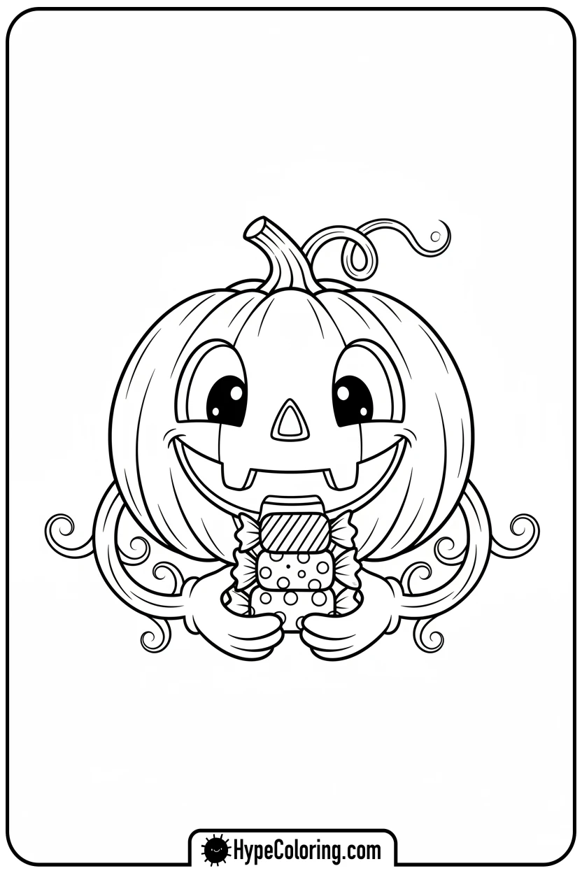 Click to download PDF jack-o-lantern-holding-candy - jack o lantern coloring page