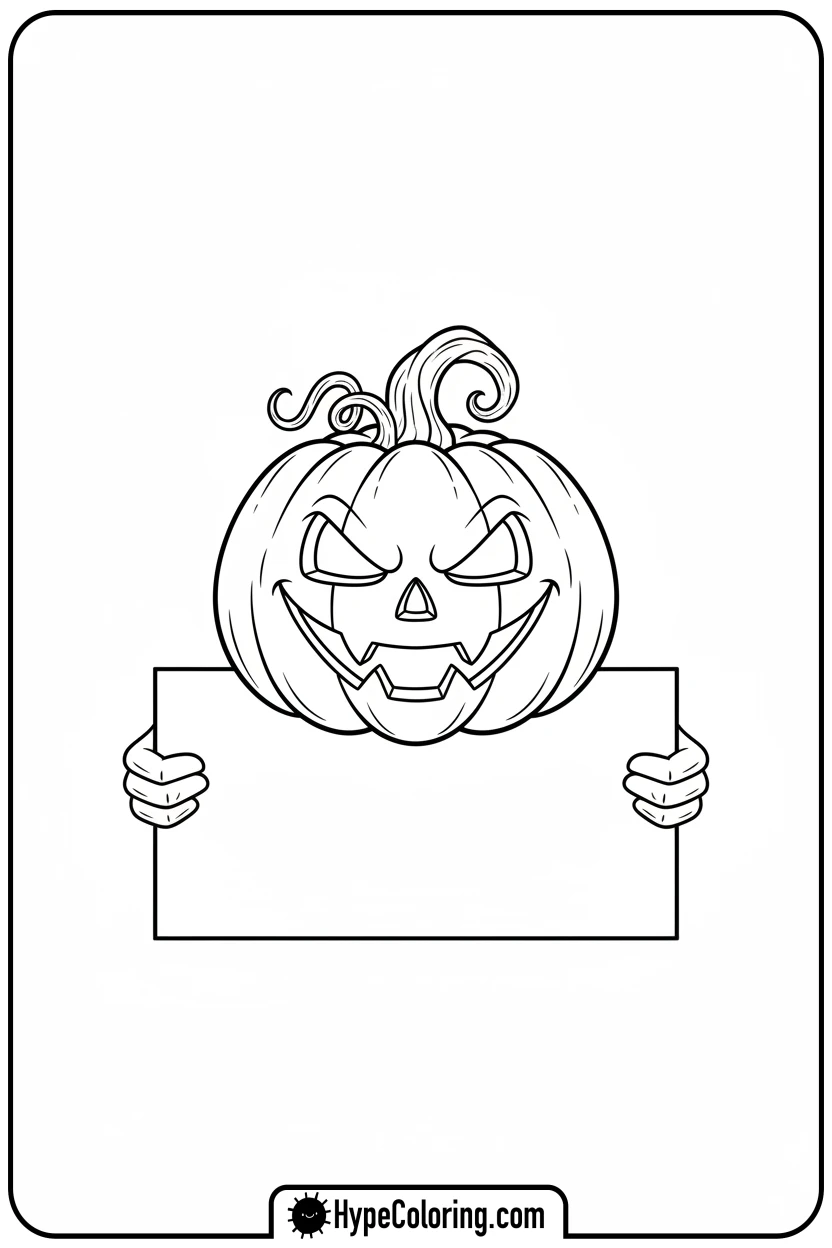 Click to download PDF jack-o-lantern-holding-blank-sign - jack o lantern coloring page