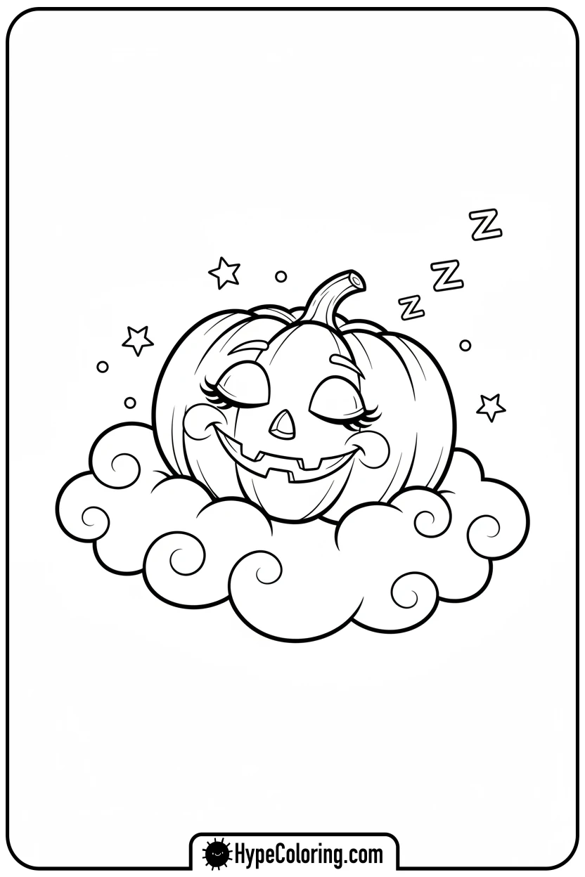 Click to download PDF jack-o-lantern-floating-on-cloud - jack o lantern coloring page