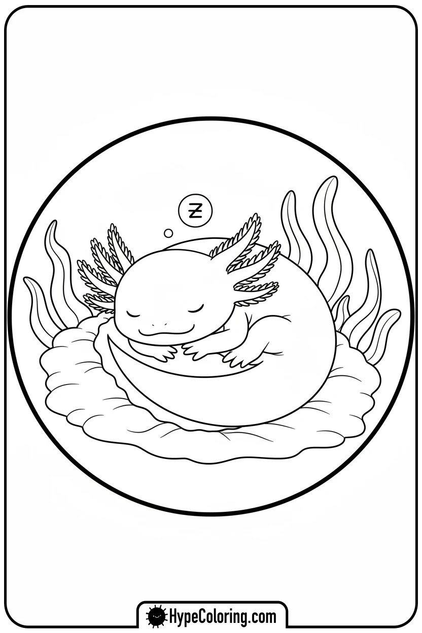 axolotl-sleeping-on-algae - axolotl coloring page