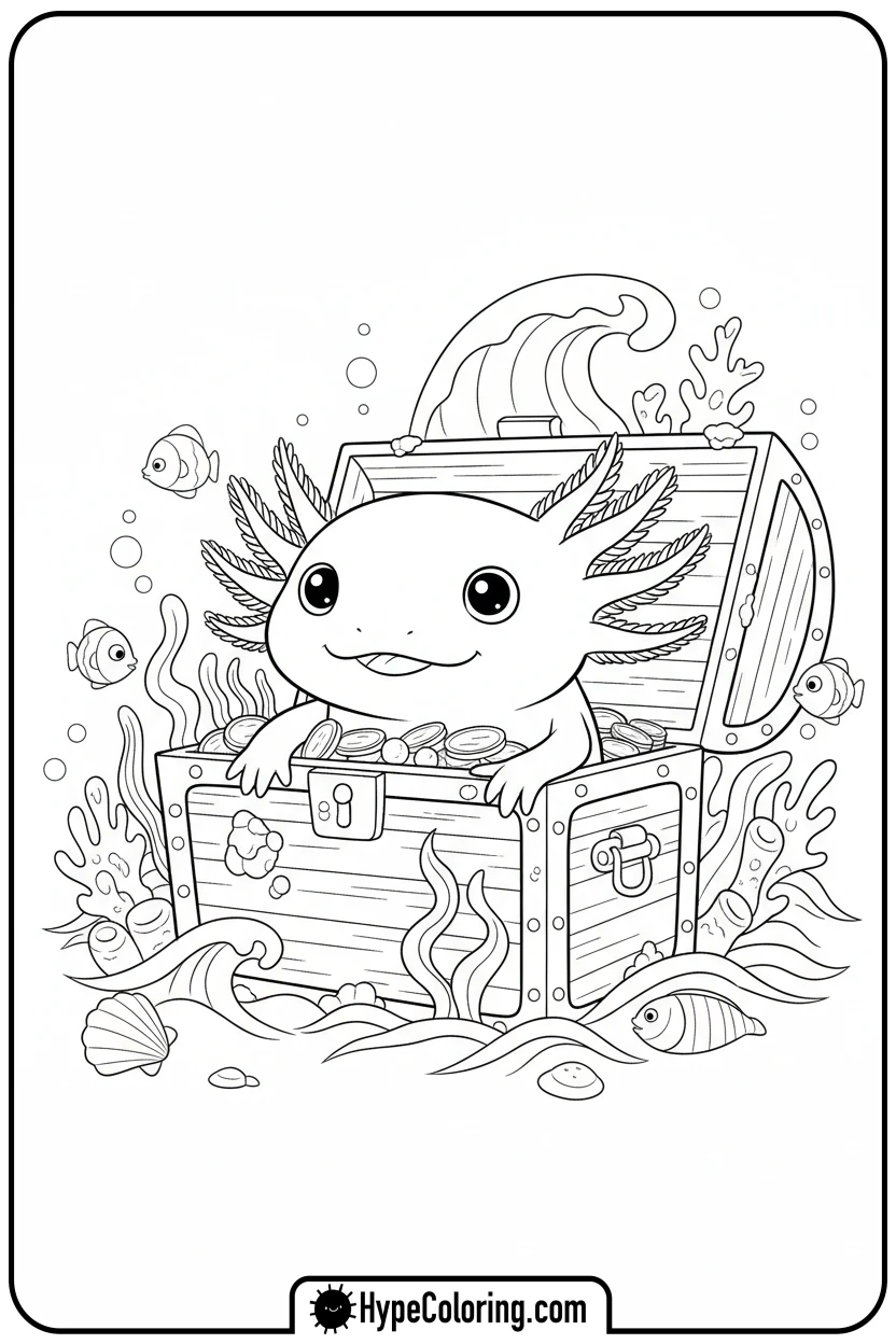 axolotl-peeking-from-chest - axolotl coloring page