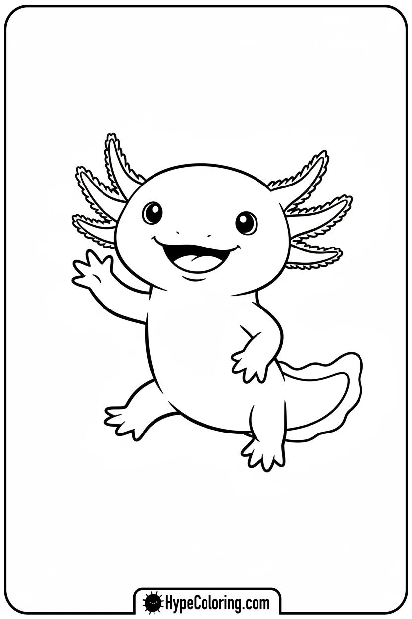 axolotl-waving-hello - axolotl coloring page