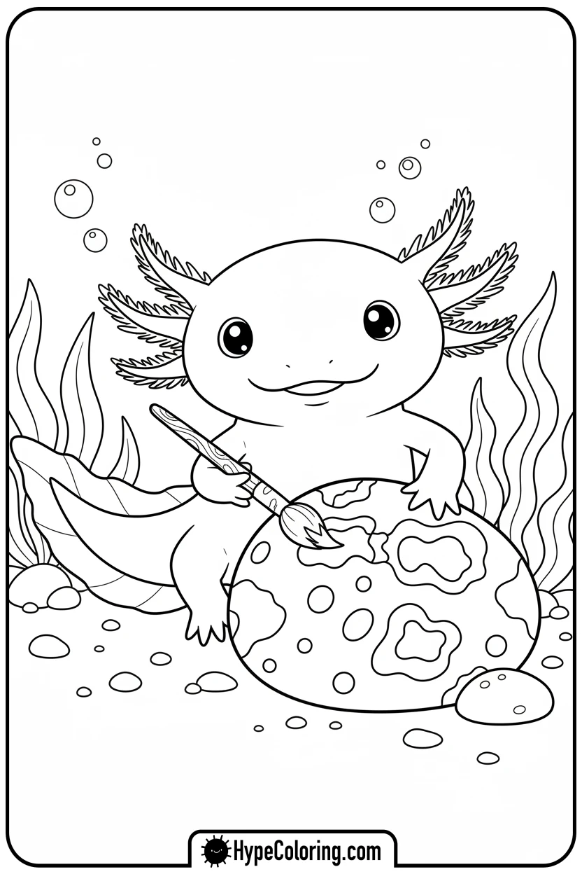 axolotl-painting-on-rock - axolotl coloring page