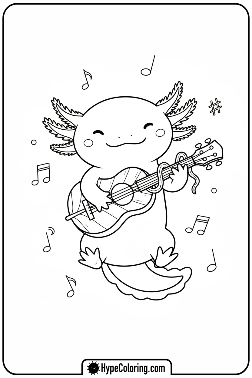 axolotl-playing-ukulele - axolotl coloring page