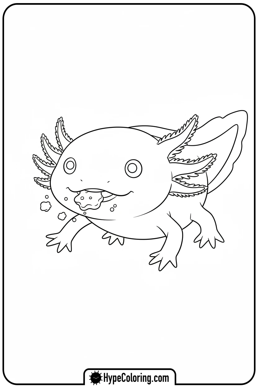 axolotl-eating-food - axolotl coloring page