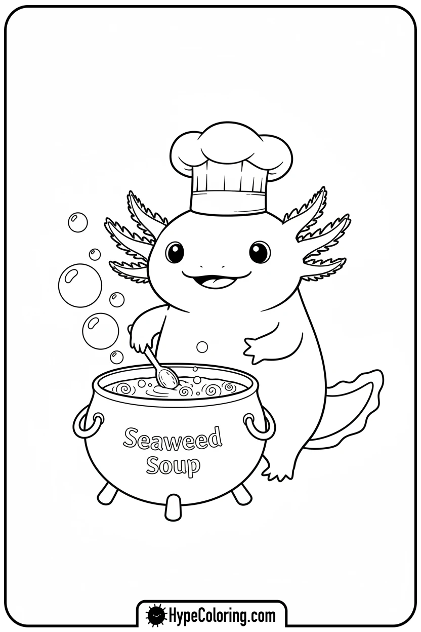 axolotl-cooking-soup - axolotl coloring page