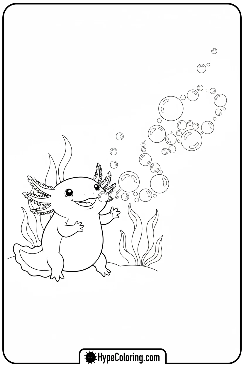 axolotl-blowing-bubble-chain - axolotl coloring page