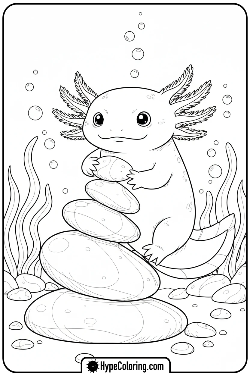 axolotl-building-stone-tower - axolotl coloring page