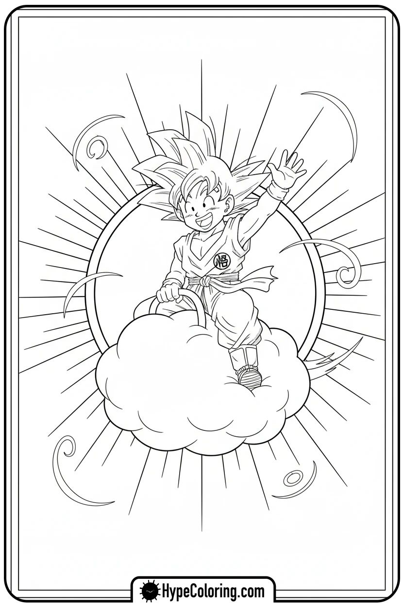 goku-riding-flying-nimbus - goku coloring pages