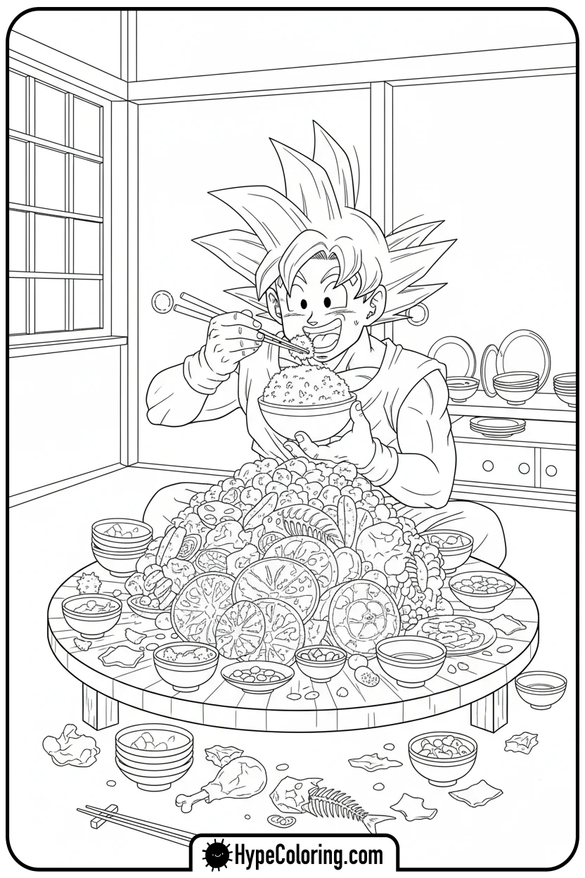 goku-eating-giant-meal - goku coloring pages