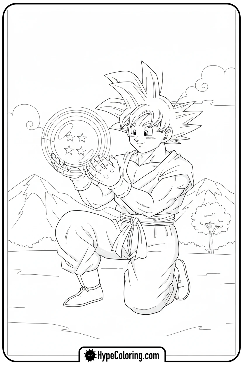 goku-holding-4-star-dragon-ball - goku coloring pages