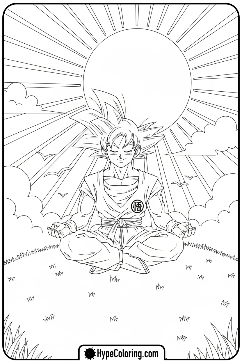 goku-meditating-calmly - goku coloring pages