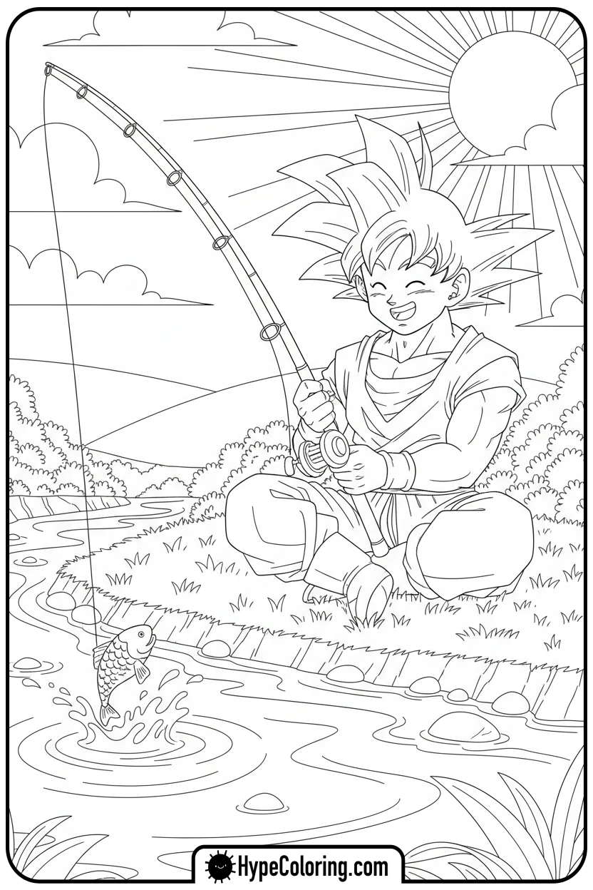 goku-fishing-by-river - goku coloring pages