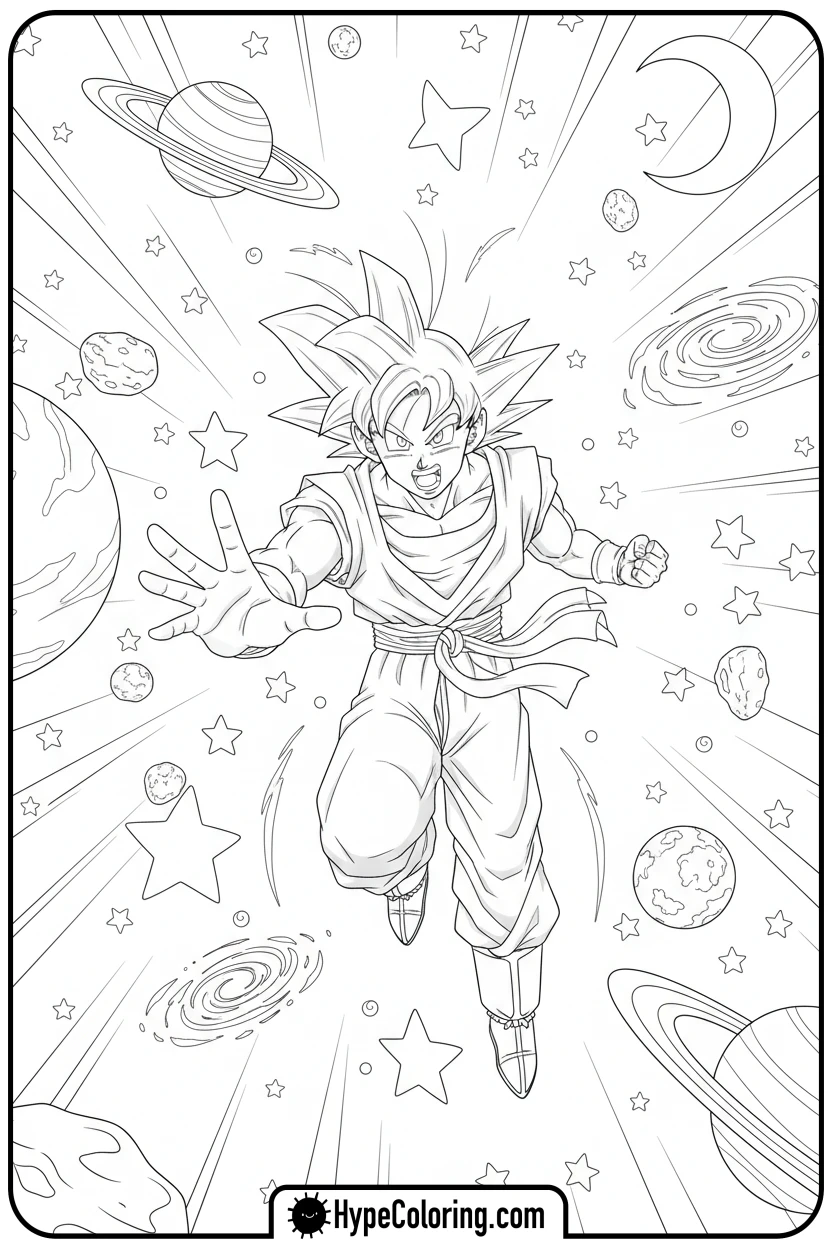 goku-flying-in-space - goku coloring pages