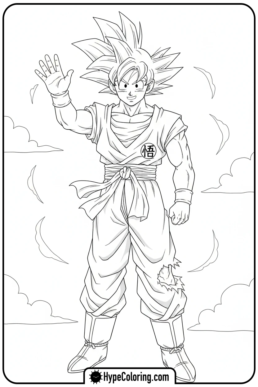 goku-waving-hello - goku coloring pages