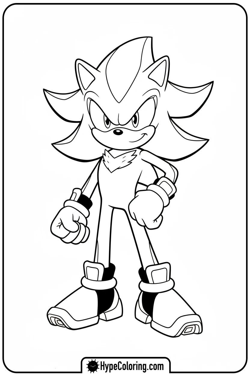 shadow-in-heroic-pose - shadow the hedgehog coloring pages