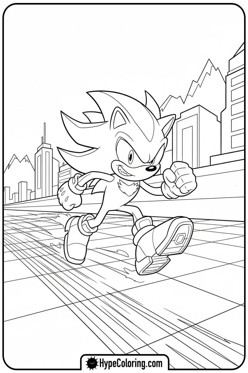 shadow-racing-on-track - shadow the hedgehog coloring pages
