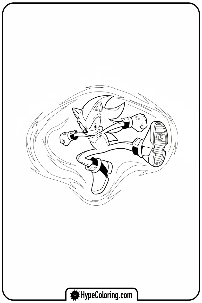shadow-mid-air-dropkick - shadow the hedgehog coloring pages
