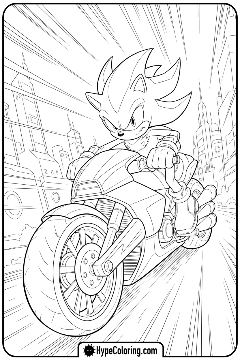 shadow-on-dark-rider-motorcycle - shadow the hedgehog coloring pages