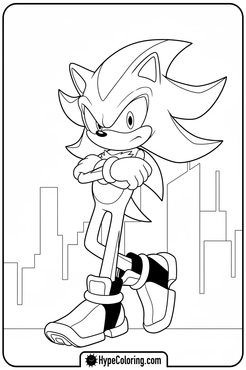 shadow-with-arms-crossed - shadow the hedgehog coloring pages