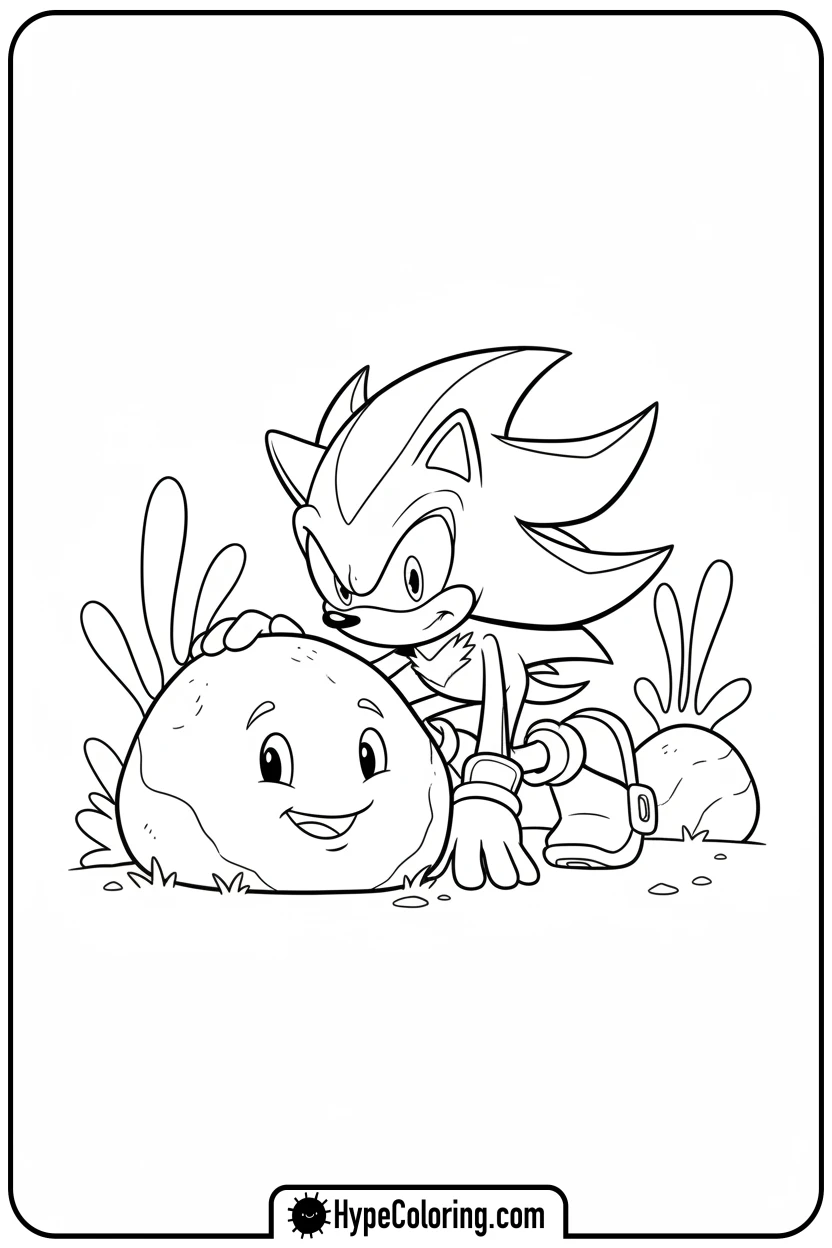 shadow-peeking-around-boulder - shadow the hedgehog coloring pages
