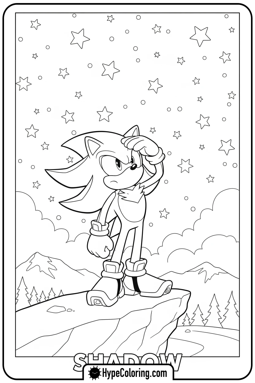 shadow-looking-at-stars - shadow the hedgehog coloring pages