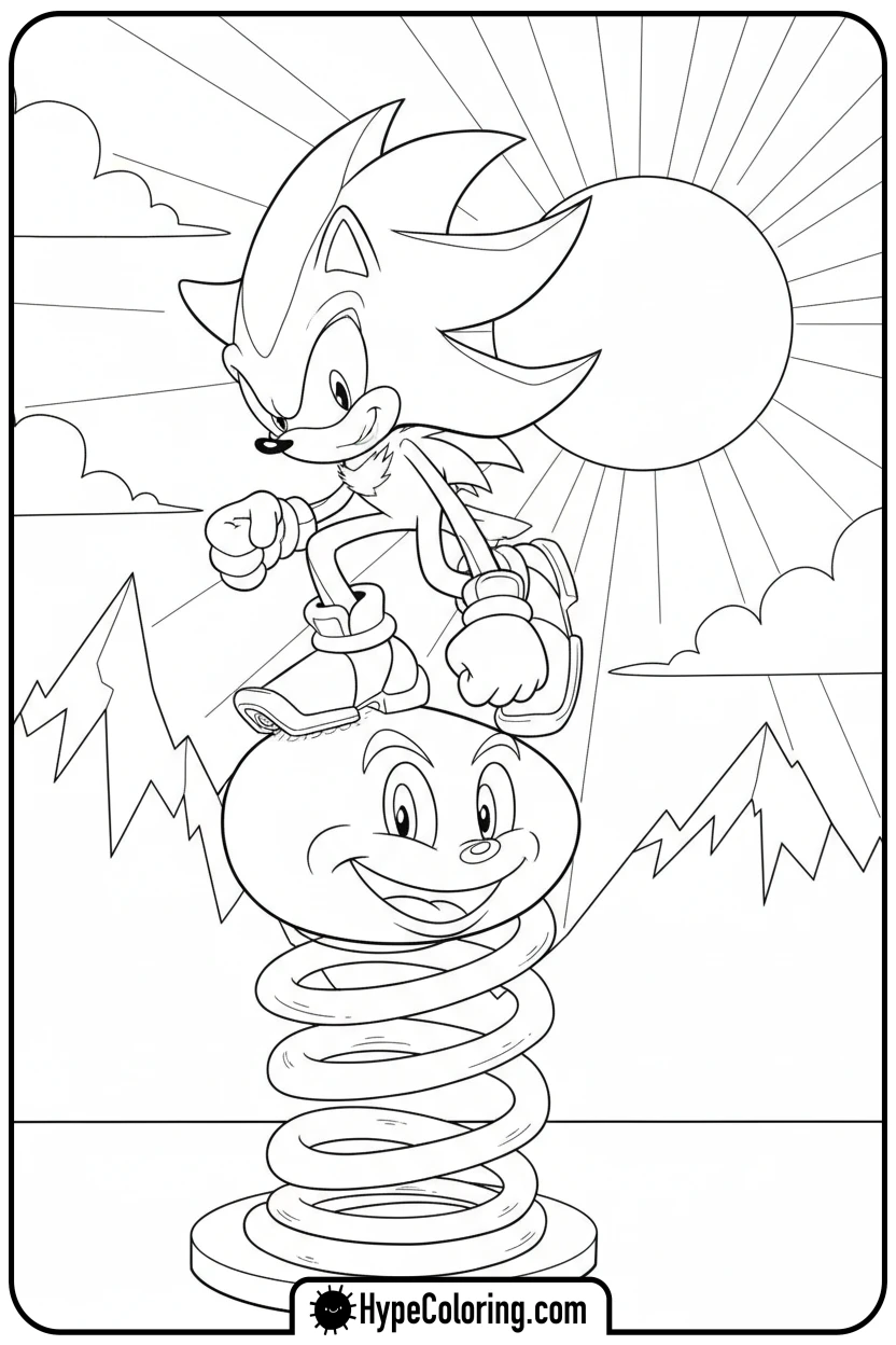shadow-next-to-giant-spring - shadow the hedgehog coloring pages