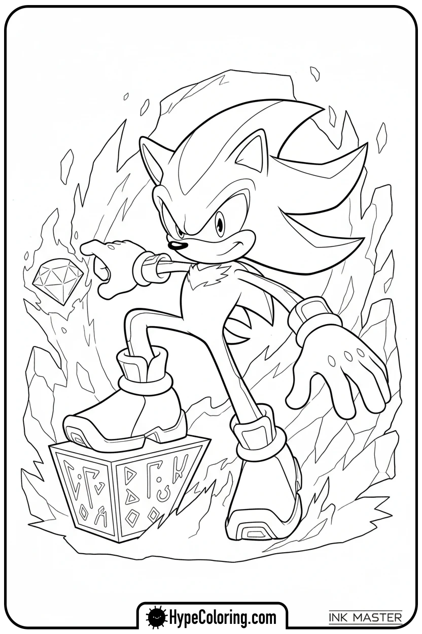 shadow-foot-on-pedestal-pose - shadow the hedgehog coloring pages