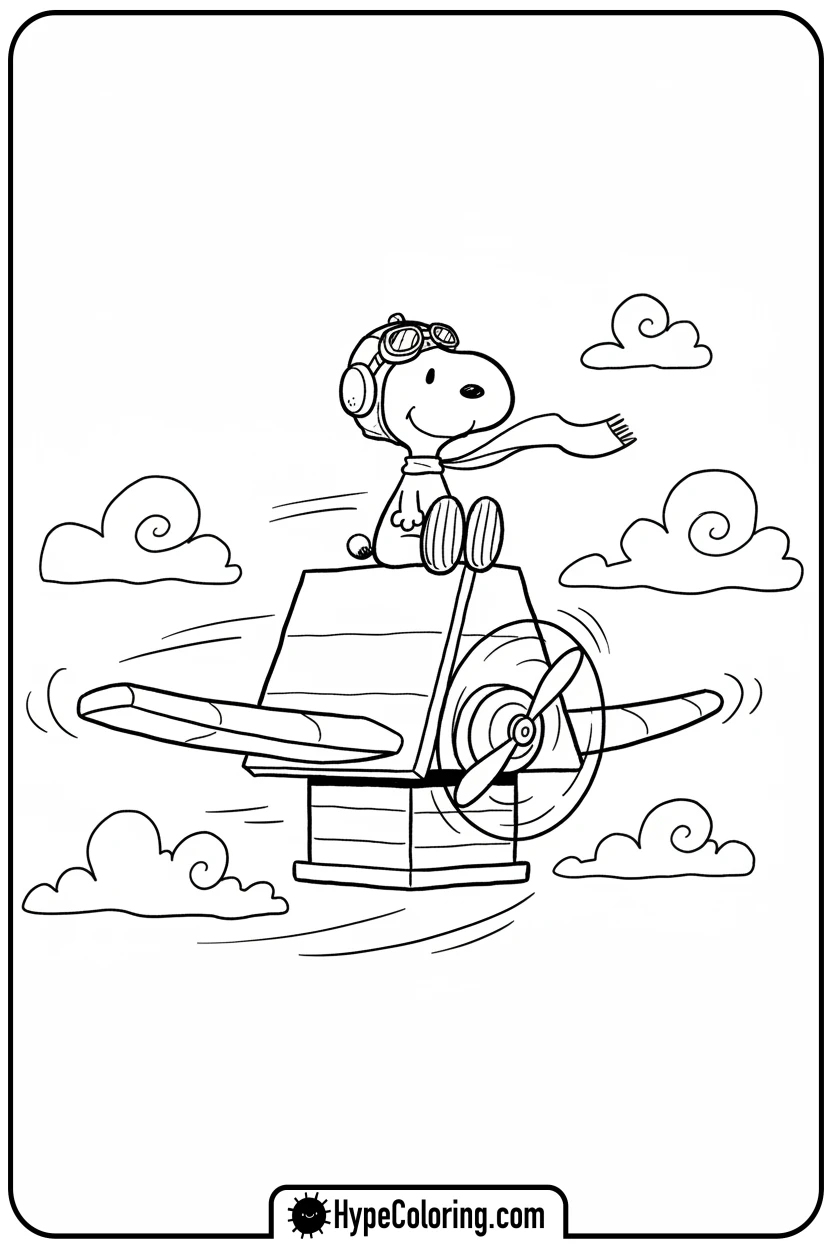 snoopy-flying-ace-on-doghouse - snoopy coloring pages