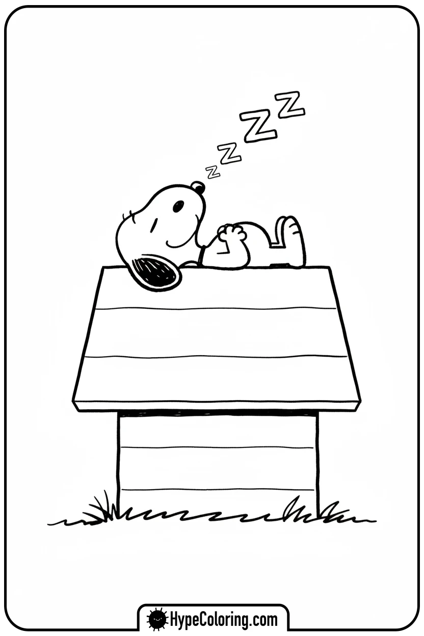 snoopy-sleeping-on-doghouse - snoopy coloring pages