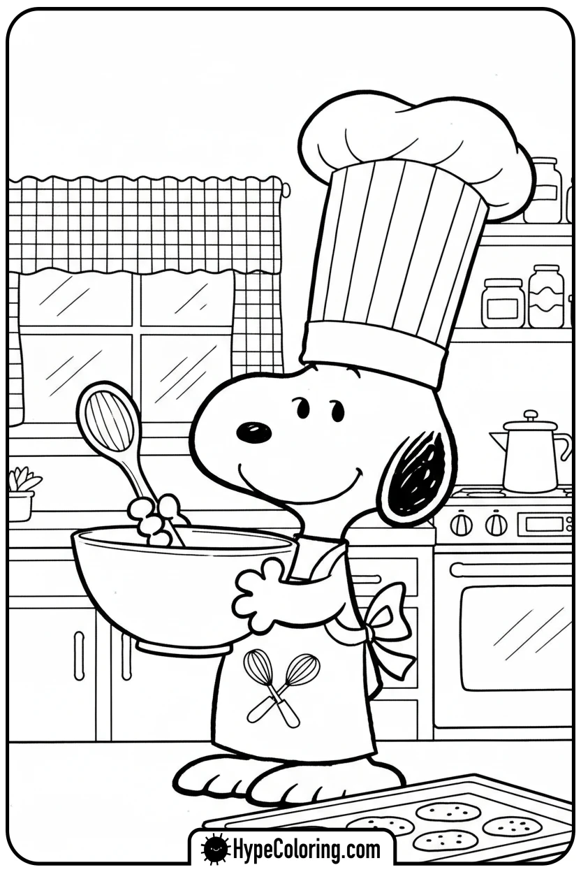 chef-snoopy-with-mixing-bowl - snoopy coloring pages